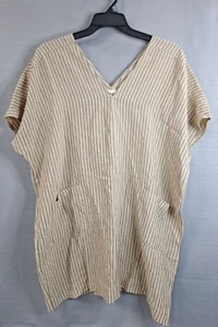 ANTHROPOLOGIE Grade & Gather Tunic Dress Size M Oversized Tan Pinstripe Pockets - Picture 1 of 7