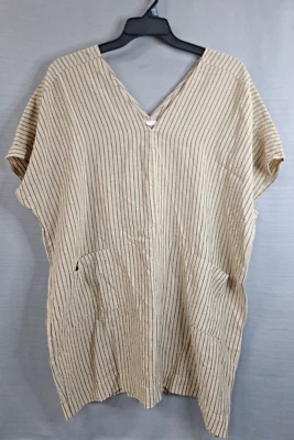 ANTHROPOLOGIE Grade & Gather 束腰外衣连衣裙 M 码超大棕褐色细条纹口袋 — 第 1/4 张图片