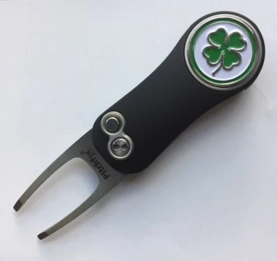 Pitchfix 2.0 Switchblade Golf Divot Tool w Lucky Irish Clover removable Marker
