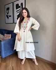 Heavy Cotton Cord Set Women Embroidered Salwar Kameez Women's  Kurti Pant Sets