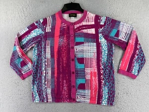 VINTAGE Bob Mackie Sweater Womens Medium Purple Blue Button Up 90's Polyester - Picture 1 of 14