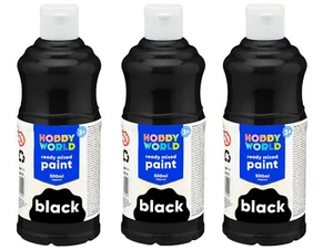 3 x Hobby World Ready To Mix Acrylic Black Paint With Improved Quality - 500ml - Picture 1 of 6