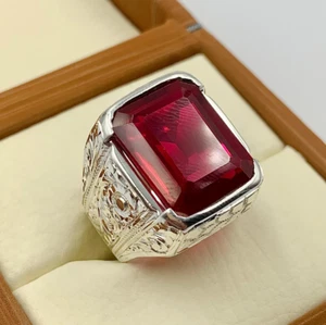 Deep Red Ruby Mens Ring Sterling Silver 925 Handmade Anari Yaqoot Ring Ruby Gem - Picture 1 of 7