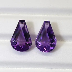 16 Cts 18x12.1 MM Real Dark Purple Amethyst Fancy Shape Cut Gemstone 2 Pcs Pair - Picture 1 of 7