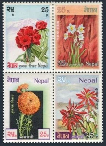 Nepal 224-227a block, MNH. Michel 239-242. Flowers 1969. Rhododendron,Narcissus, - Picture 1 of 1
