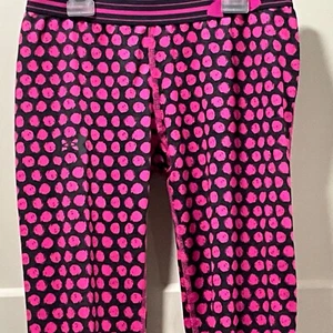 Under Armour Youth Gray Pink Polka Dot Pull On Compression Leggings Size YXS EUC - Picture 1 of 4