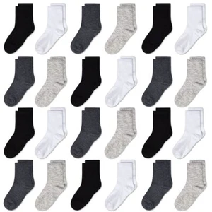 24 Pairs Kids Socks 2-4Y - 6 Black/6 White/6 Dark Gray/6 Light Gray Back-to-S... - Picture 1 of 7