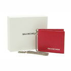 BALENCIAGA 504933 Bifold Chain Wallet Card Case (no coin purse) Leather Red