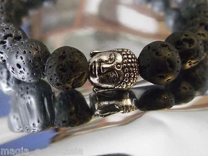  Bracciale pietra lavica 10mm BUDDA TIBET Black Lava Rock Stone Crystal Bracelet - Picture 1 of 1