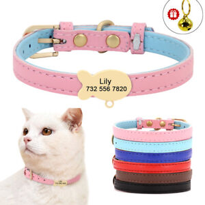 Personalized Soft Leather Cat Puppy Dog Collar Laser Engraved Name Custom Plate 