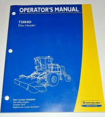 New Holland 720HD Disc Header Operators Maintenance Manual 10/10 NH Original! - Image 1 of 4