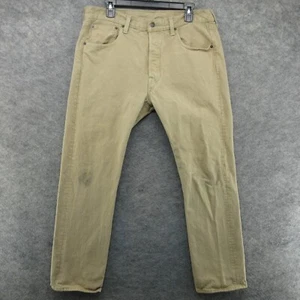 Levis Jeans Mens 34x32 Beige 501 Straight Button Fly American Grunge Work Denim - Picture 1 of 22