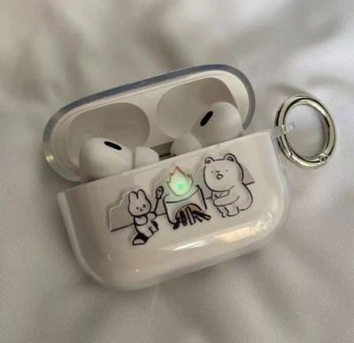 Anime Cute Campfire Bear Transparent Case Apple Airpods Pro Gen 2 3 4 Korean - Image 1 of 4