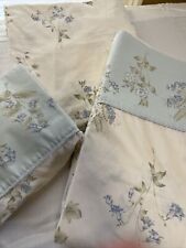 3pc Laura Ashley Twin Size Periwinkle On Ivory Floral Sheet Set Shabby Hydrangea