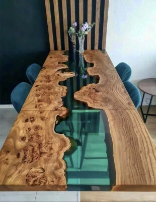 Epoxy Wood Table Custom Live Edge Wooden Epoxy Table Home Decor Dining Table - Image 1 of 4