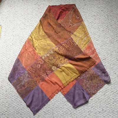 Bufanda Kenzo Unisex Patchwork Multicolor Floral Rayas Lana Mezcla Seda Flecos Foto 1 de 4