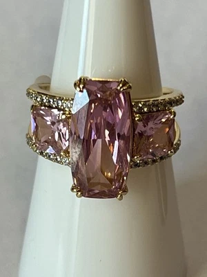 Bomb Party Ring /Chasing Sparkling Memories/ Rose Quartz On Gold Pl. Size 8 NWT - Image 1 of 4