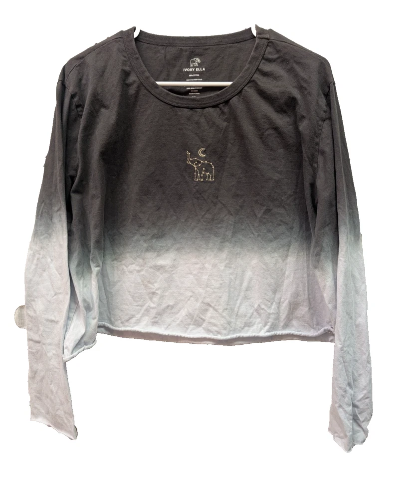 Ivory Ella Long Sleeve Cropped Top Ombre Gray White Athleisure Yoga Whimsigoth - Image 1 of 4