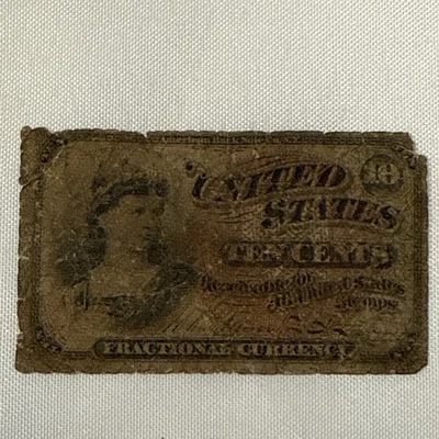 1863 $.10 Fourth Issue Fractional Currency Obsolete Bank Note Bill! 4th RARE - Image 1 of 4
