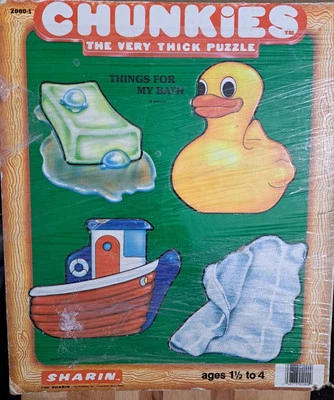 Vtg 1984 CHUNKIES "Things for My Bath" 4pc Puzzle by Sharin U.S.A. *See Descrpt* - Image 1 of 4