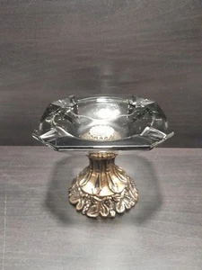 Vintage Mid Century Brass Pedestal Ash Tray Clear Black Glass 4" Tall #5025 B.M. - Picture 1 of 15