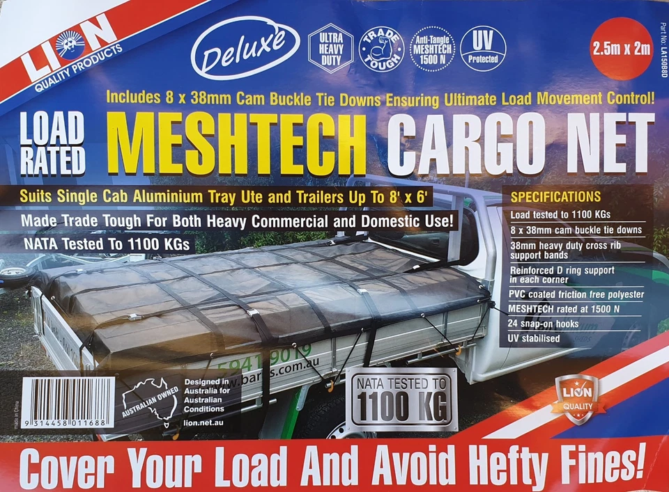Lion Load Rated Meshtech Cargo Net 2m X 2.5m Single CAB Tray Ute Utility Traile