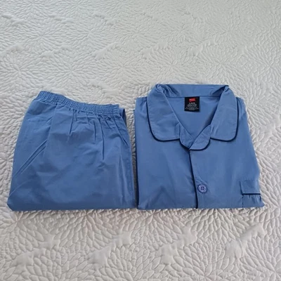 Conjunto de pijama grande Hanes para hombre ropa de dormir manga larga botón azul liso Foto 1 de 4