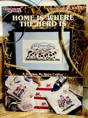 LEISURE ARTS CROSS STITCH LEAFLET#2236 "HOME IS WHERE THE HERD IS" COW PATTERNS - Image 1 of 2