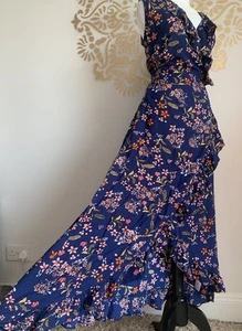 Wrap Plunge Dress 12 Boho Vintage Style Milkmaid 60s Quirky Ditsy Sexy - Picture 1 of 14
