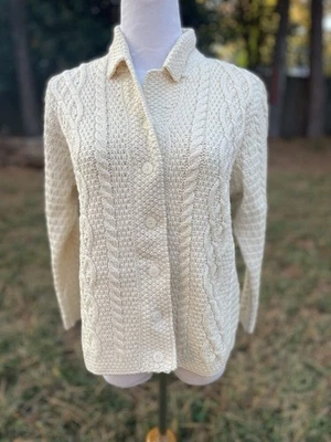 NUEVO CON ETIQUETAS Paul James Cárdigan Suéter Lana Mujer Pequeño M Cable Tejido Cuello Inglaterra Foto 1 de 4