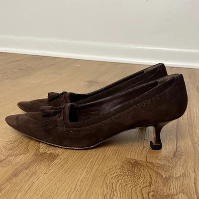 Zapatos de salón Manolo Blahnik marrón chocolate gamuza borla gatito tacón para mujer 36,5 de colección Foto 1 de 4