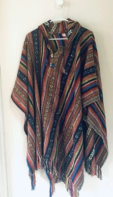 Poncho Manta Algodón Gheri Multicolor con Capucha Nepal Unisex 1 Talla Acogedor Campamento Boho Foto 1 de 4