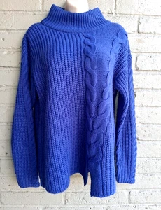 Poof Apparel Women's Size Large Blue Knit Turtleneck Long Sleeve Sweater - Picture 1 of 6