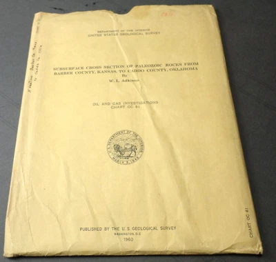 1960 USGS Subsurface Cross Section Paleozoic Rock KS-OK Oil Chart OC 61, 2 Maps - Image 1 of 2