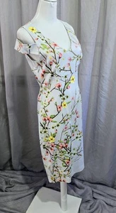 Karen Millen Dress s.12 Blue Cherry Blossom Pencil - Picture 1 of 10