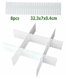 8 x Adjustable Drawer Dividers Organiser Socks Make Up DIY Plastic Separators UK - Picture 1 of 7