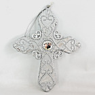 Large Cross Ornament Silver Colored Jewel & Glitter Embellished 5-1/2" H (C-7)