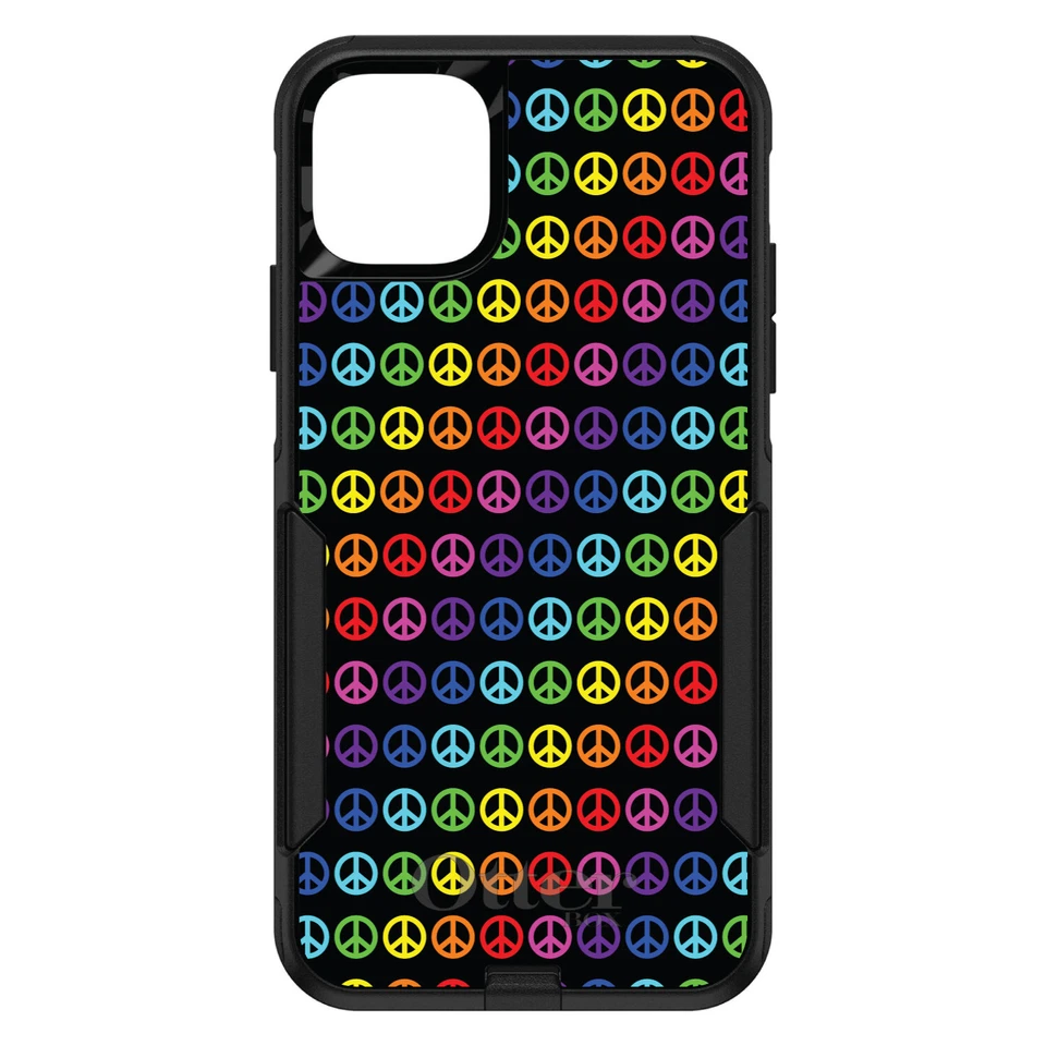 OtterBox Commuter for Apple iPhone (Pick Model) Black Rainbow Peace Signs - Image 1 of 1