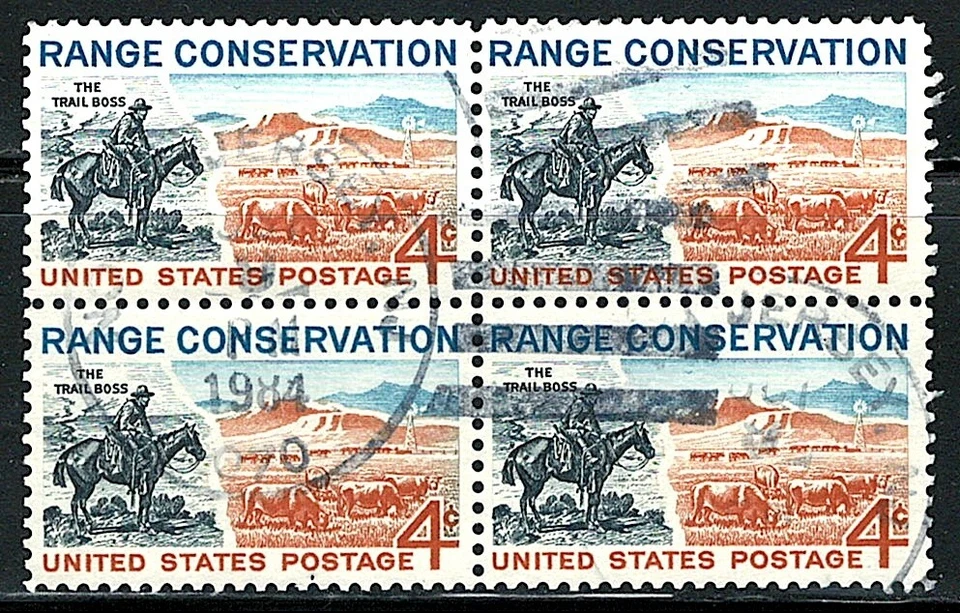 US Block of 4 SON Cancel stamp Scott# 1176, (used) - Image 1 of 1