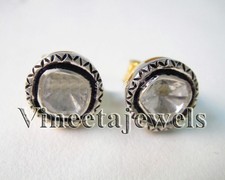 New Handmade Victorian Inspir. 0.20Ct. Antique Cut Diamond Silver Polki Earrings