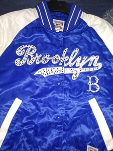 Carl Banks Blinged Brooklyn Dodgers Cooperstown Satin Bomber Jacket Women Med - Picture 1 of 6