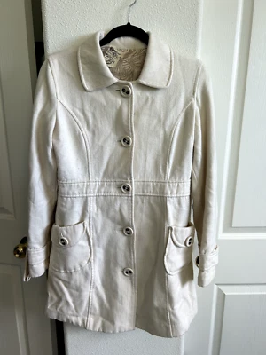 Anthropology TUL Mono Pecho Largo Ajustado Trench PeaCoat Lana Crema Talla M Foto 1 de 3