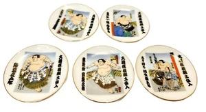 Juego de 5 posavasos de cerámica japonesa más caja luchadores de sumo para té de sake de 2" de diámetro - Imagen 1 de 6