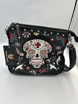 Sugar Skull Day of the Dead Crossbody Handbag Women Purse Concealed Carry Pocket - Image 1 of 4