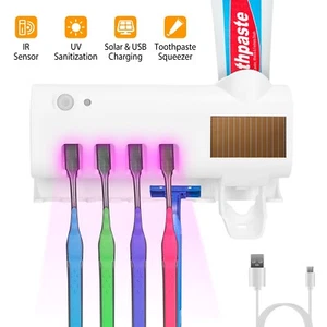 Bathroom Wall Mounted Toothbrush Sanitizer Holder Automatic Toothpaste Dispenser - Picture 1 of 12