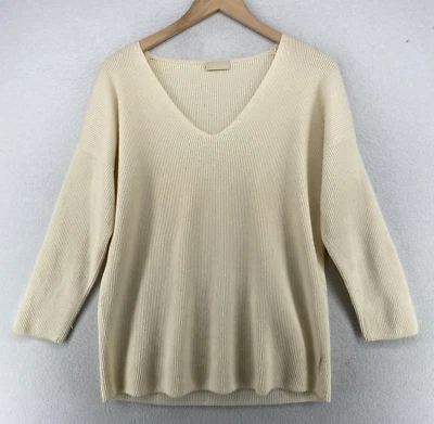 CRUCIANI свитер женщин 44 M кашемир ребристый туника v-образным вырезом пуловер с белый - Изображение 1 из 4