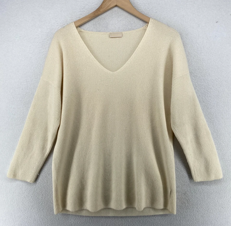 Suéter CRUCIANI para mujer 44 M túnica acanalada de cachemir cuello en V suéter blanco roto Foto 1 de 4