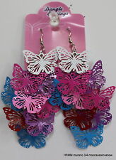 Blue White Butterfly Fun Wacky Bright Beautiful Dangle Earrings Unique Red Pink