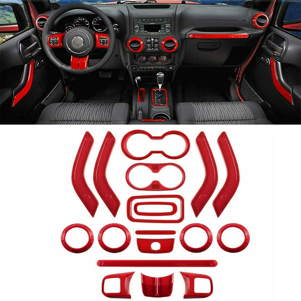 Juego completo de 18 cubiertas decorativas interiores rojas para Jeep Wrangler JK 2011-2017 Foto 1 de 4