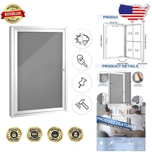 SWANCROWN Lockable Wall-Mounted Bulletin Board - 28x20in Grey Felt Display - Picture 1 of 11